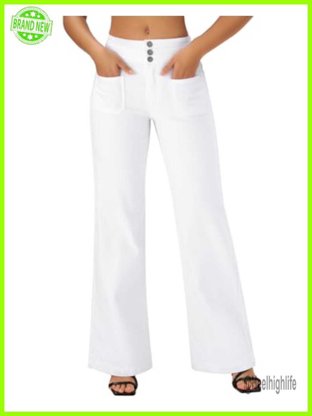 Wide Leg Jeans High Waist Stretchy Loose Fit 3 Button